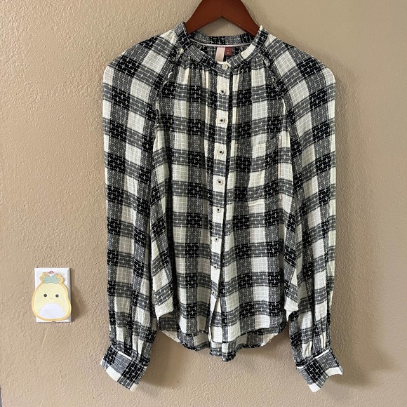 Anthropologie Black and White Plaid Blouse - Picture 3 of 11